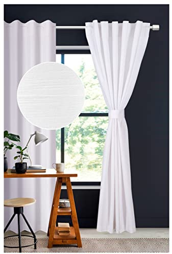 Lightnpro White Cotton Curtains 96 Inches Long - Set of 2 Farmhouse Tab Top Drapes 50x96 for Living Room, Bedroom, or Dining, Light Filtering Curtain Panels, Classic Window Treatment