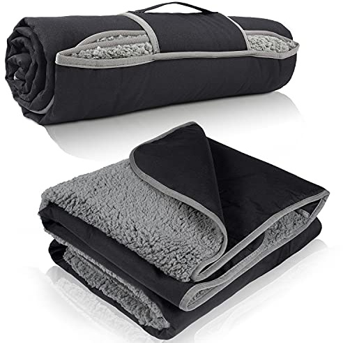 Tirrinia Waterproof Outdoor Blanket with Sherpa Lining, Windproof Triple Layers Warm Comfy Foldable for Camping Stadium, Sports, Picnic, Grass, Concerts, Pet, 59''X 80'' - Machine Washable