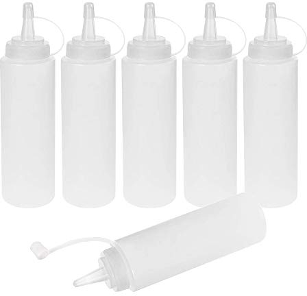 Squeeze Flasche,Quetschflasche, Spritzflasche, 6 Stück Quetschflasche 250ml - Auslaufsicher & 100% BPA Frei - mit Skala Saucenflasche für Condiment Sauce Dressings Senf Ketchup Öle und More Sauce