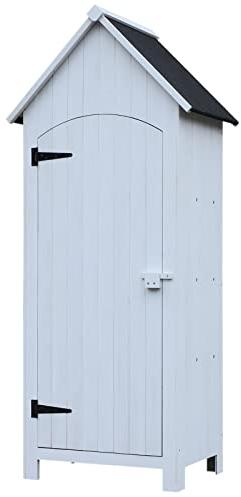 Outsunny Abri de Jardin en Bois cabane de Jardin Exterieur Armoire de Jardin avec Toit bitumé 3 étagères Porte avec loquet Rangement et Stockage extérieurs pour terrasse 77,5 x 54,2 x 179,5 cm Blanc