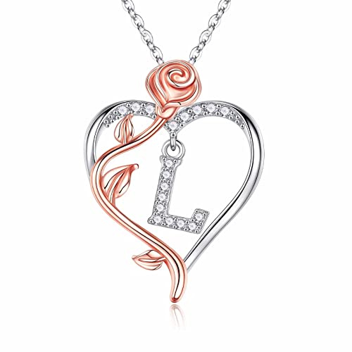 Iefil Necklace Gifts for Women - Dainty Rose Heart Initial L Letter Pendant Necklace Jewelry, Gifts for Wife Girlfriend Mom, Anniversary Birthday Gifts