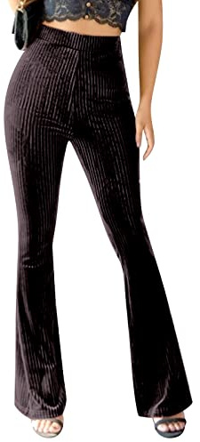 Odizli Pantalones de percusión para mujer, de terciopelo, de cintura alta, sueltos, elásticos, elegantes, acampanados, largos, anchos, para mujer, café, M