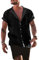 YAOBAOLE Linen Shirts Men Short Sleeve Summer Casual Button up Shirts Black 2XL