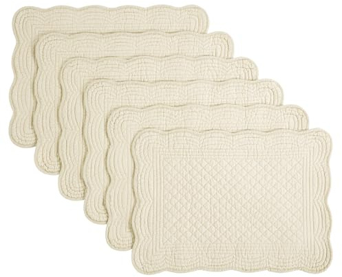 HOMBYS Quilted Placemats Set of 6 Washable-13x18 inches Rectangular Placemats for Kitchen Table-100% Cotton Fabric Rectangular Table Mats, (Flax)
