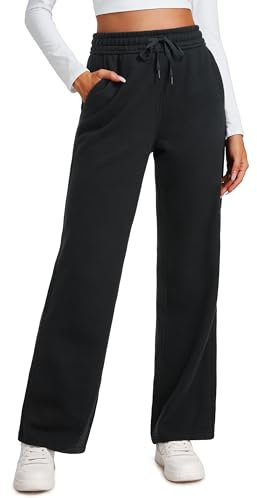 CRZ YOGA Damen Jogginghose Gefütterte Baumwolle Joggers Soft Freizeithose Winter Lounge Hosen mit Taschen - 76cm Schwarz 38