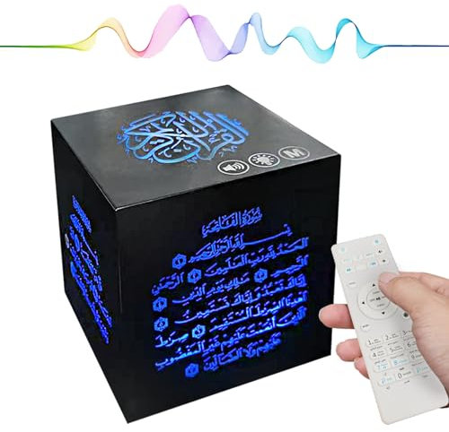 BlissKiss Quran Speaker, Sound Quran Player - Ideal for Prayer, Meditation and Learning, Remote Control, 17 Reciters and 6 Languages, Light Color can be Customized