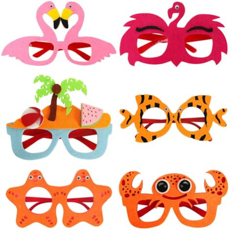 HOLIDYOYO 6stücke Hawaiian Party Sonnenbrillen Lustige Kunststoffbrillen Für Sommerfestlichkeiten Strandpartys Und Fotoshootings Bunte Designs Flamingo Kussfisch Krebs Und Mehr