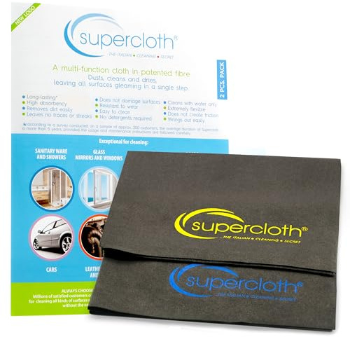 Supercloth® Premium Microfiber Cleaning Cloth for All-Purpose, Lasts Over 5 Years, Glasses Cleaning Cloth, Microfiber Cloth for Cars, Magic Reusable Cloth Streak-Free 100% Made in Italy (2pk)