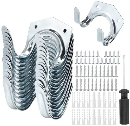 JSMTKJ 15 Stk Gartengerätehalter Haken, Doppelhaken Gerätehalter Wandhalterung Haken Gerätehalter Garten für Garage, Garten, Fahrradschuppen mit 30 Schrauben & 1 Schraubendreher