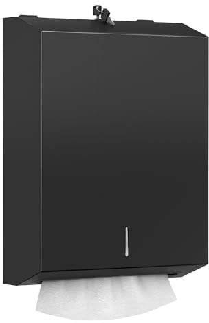 NICEME Distributeur de Serviettes en Papier Verrouillable en Acier Inoxydable pour Serviettes en Papier Pliées en H2 & Z, Capacité de 350 à 550 Feuilles, pour Bureaux, Hôtels et Restaurants, Noir