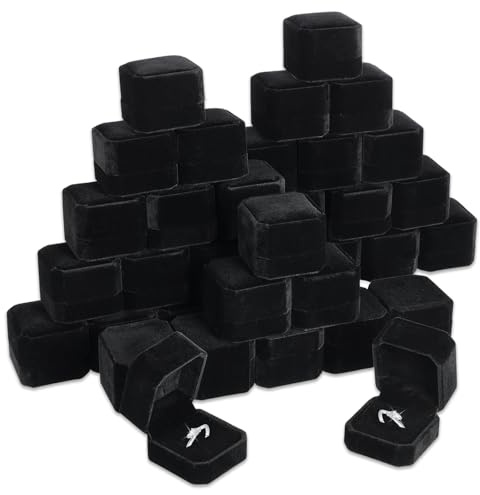40er-Pack Schwarze Samt Ringkästchen Großpackung, 5 x 5,4 x 3,9 cm Klassische Verlobungsring-Displaybox mit abnehmbarem Einleger, Premium Schmuckkästchen für Heiratsantrag, Hochzeit & Geburtstag