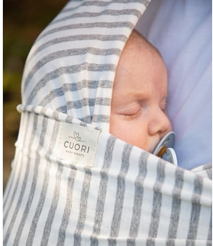 Portabebés Fular Elástico para Bebés y Recién Nacidos. Fabricado con Algodón Orgánico.Mochila para transportar bebés (Gris Rayas)