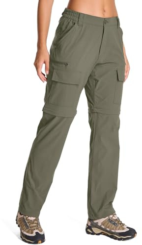 Womens Hiking Pants Convertible Quick Dry Stretch Lightweight Zip Off Outdoor Safari Pants with Cargo Pockets,2195,Light Green,12