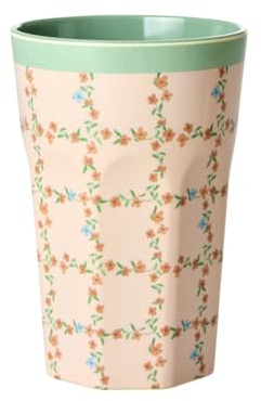 ReWu Rice Melamin Becher Groß 400ml - Rosa Blüten - Kinderbecher Campingbecher Trinkbecher Bruchsicher BPA-frei