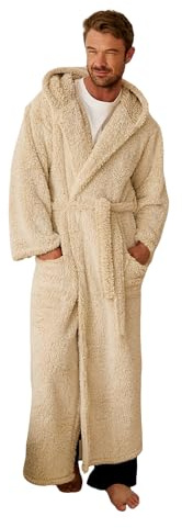 OHS Beige Dressing Gown Teddy Marl, Super Soft Warm Hooded Full Length Unisex Bath Robe with Pockets Oversized Dressing Gown for Adults Loungewear & Sleepwear, One Size