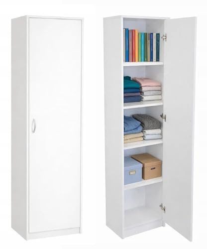 BDW – Armoire avec 5 Étagères – Meuble de Rangement de 40 cm L, 185 cm H, 35 cm P – Armoire Chambre Enfant, Dressing Chambre Adulte ou Salle de Bain – 1 Porte – Blanc