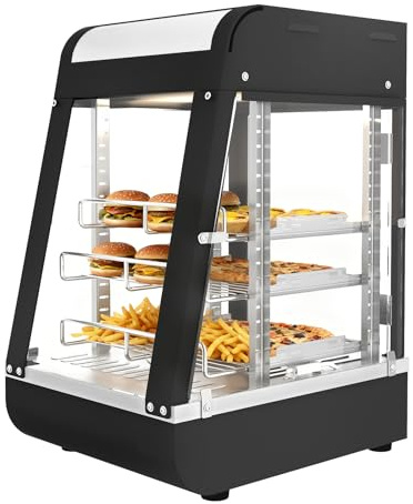 MOOTACO Food Cabinet Warmer,3-Tier Commercial Hot Food Display Warmer,900W | Pastry Warmer,0-85°C Adjust Temp,Pizza Warmer Hardened Glass Countertop Heated Warming