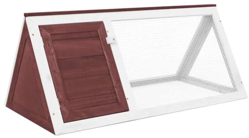 QUAHEAS Establo para animales pequeños de madera de abeto lacado marrón con rejilla de alambre, 98 x 50 x 41 cm, resistente a la intemperie y plegable, adecuado como casa de conejos, refugio para