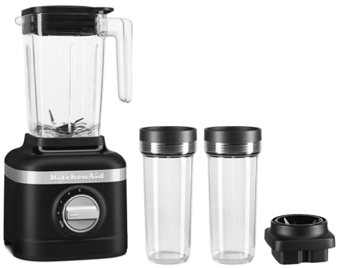 KitchenAid K150 48oz, 3 Speed Ice Crushing Blender with 2 x 16oz Personal Jars to Blend and Go, 3 Speed Settings, Pulse and ice Crush Setting, Perfect for Smoothies and Blended Drinks, Matte Black