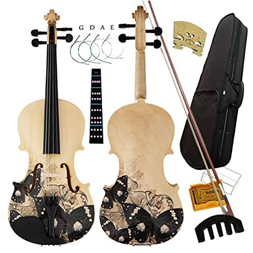 Aliyes Markantes künstlerisches Violinen-Set für Anfänger/Schüler/Kinder/Erwachsene, mit Hartschalenkoffer, Bogen, extra Saiten (4/4/volle Größe)