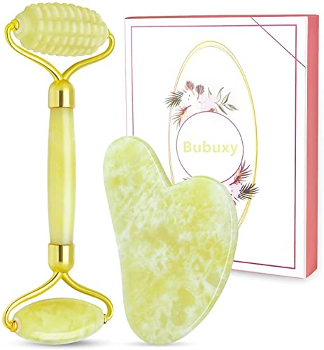 Gua Sha and Jade Roller Set, Face Roller, Face Massager Jade Stone Facial Roller for Eye Puffiness Treatment, Skin Tightening, Rejuvenate Face & Neck