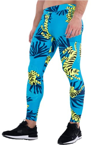 Kapow Meggings Men's Performance Range Leggings Sports Compression with Pockets (Neon Tiger, Medium)