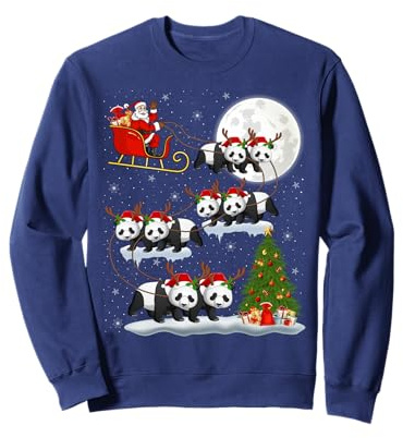 Funny Xmas Lighting Tree Santa Riding Panda Christmas Sweatshirt