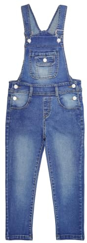 KIDSCOOL SPACE Jeansoverall för flickor, mjuk stretchig tvättad jumpsuit med fickor med lapel och stor haklapp, Blå, 9-10 år