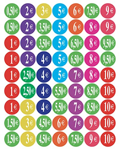 Affichesstore 30258 - Lot de 315 Stickers - 5 Feuilles de 63 Etiquettes Adhésives Rondes 25mm - Prix divers de 0,50€ à 10€