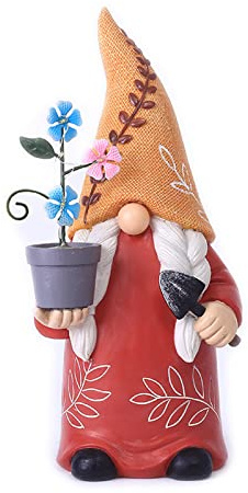 SXSZZXL Garden Gnome Statues Decoration 12 Inch Outdoor Solar Powered Female Gnome with Flowerpot Sculpture for Garden Patio Lawn Yard Decor