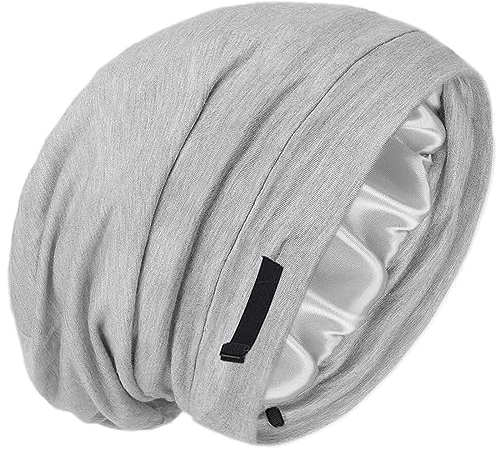 1 Stück Satin Bonnet Schlafmütze Haarabdeckung Haarwickelbezug Mit Satin Gefütterteverstellbare Turbanmütze Verstellbar Stay On Silk Lined Slouchy Beanie Hat (Hellgrau)