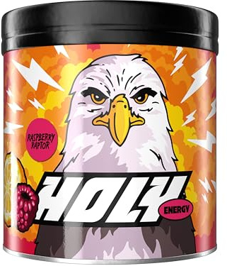 HOLY Energy Gaming Booster Flavour Powder | 50 portions with NewCaff & Green Tea Extract | Focus Booster - Focus Drink | Vegan with 100% natural fruit flavours (350 grams, Raspberry Raptor)