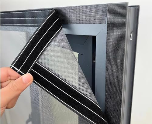 Stainless Steel Windows Insect Screen Fine Mesh Cat Proof Screen Fly Roller Blind Windows Mosquito Fly Net Cat Netting Without Drilling Removable (Color : Gray Mesh Black Frame, Size : 90x110cm)