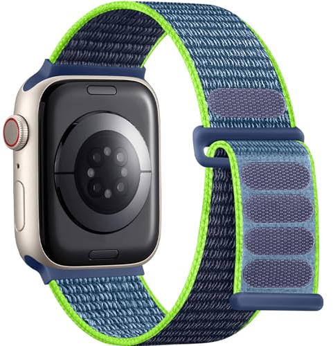 Lenrao Sportloop kompatibel med Apple Watch-band för kvinnor män 40 mm 41 mm 42 mm 38 mm, mjuka andningsbara nylonarmband för iWatch Band serie 11/10/9/8/7/6/5/4 SE 3/2/1 royalgreen orange