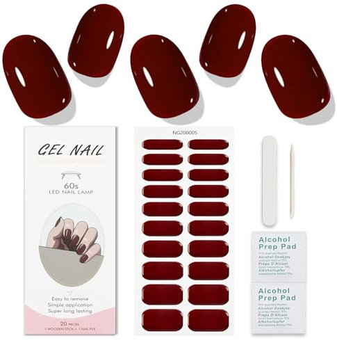 JMEOWIO Unghie Gel Adesive Rosso Vino, Nail Stickers, Adesivi UV, Decorazioni Unghie, Nail Art Disegni