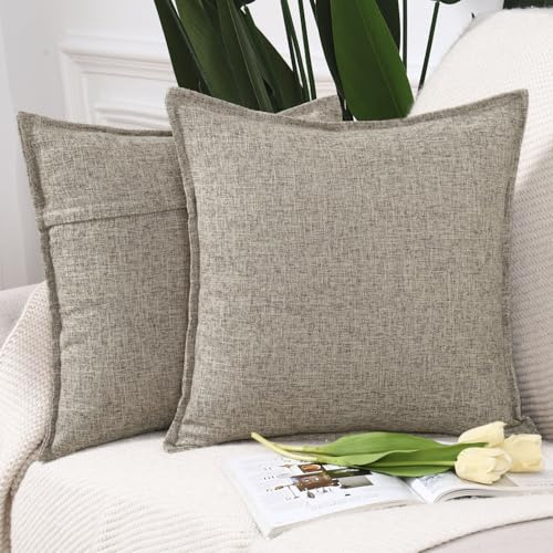 Madizz Set of 2 Faux Linen Cushion Covers 18x18 inch, 45x45 cm, Mixed Taupe Soft Decorative Couch Pillows for Bed Pillowcases for Sofa Livingroom Home Decor