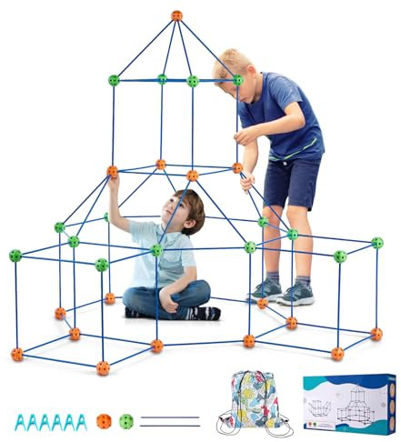 VEVOR Kit de Construction de Fort pour Enfants, 120 pièces, Jouets de Construction STEM pour Enfants de 4 5 6 7 8 Ans et Plus, Jeu de Construction de Tente intérieur extérieur, 80 tiges et 40 balles