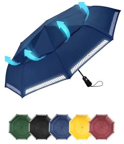 Chakipee 8 Sections Parapluie Pliant Compact - Automatique Resistant Vent Parapluies Bleu de Voyage Portables