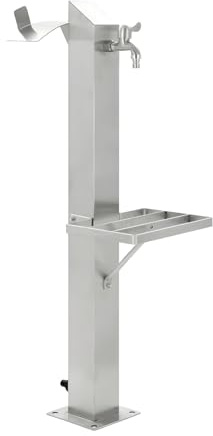 Fontana da Giardino a Colonna Esterno MAGNOLIA Acciaio Inox Spazzolato H 95 cm a Pavimento con Mensola
