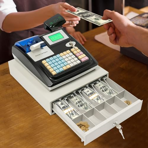 Registratore di cassa elettronico, 48 tasti, cassa commerciale, gastronomia, sistema di cassa con display bidirezionale e doppio display, per vendita al dettaglio/ristorante