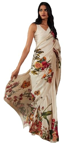 RAJESHWAR FASHION WITH RF Women's Bright Moss Silk Farewell Floral Print Sarees For Ladies & Girls With Lace Border & Blouse(Durga)