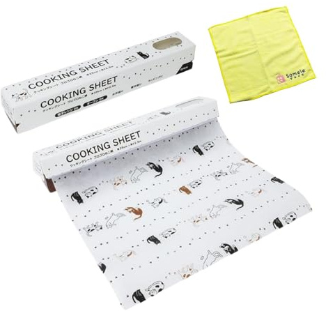 Cute Kawaii lovely Cat kitchenware set Cat Patterned Baking Paper Width 25 cm x Length 2.5 m（9.84 inches x 98.43 inches）x 2 rolls & Microfiber Towel Set｜ Parchment Paper Baking Liner