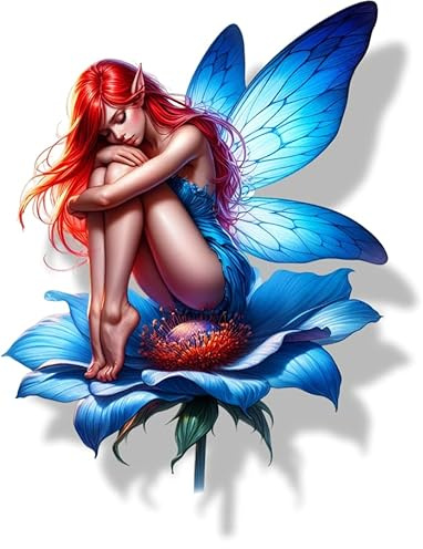 Neon Blue Fairy Flower Vinyl Decals, Floral Decor, Mythical Wall Stickers | Cover Marks, Opaque Finish, No White Edges, Weatherproof, UK Manufactured, 20cm, 7cm, Use on Laptops, Tiles, Phones and Cars