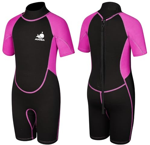 AOOSA Traje de Neopreno para Niños y Niñas, 2.5mm Neopreno Niño con Cremallera Trasera, Traje de Agua para Deportes Acuáticos, Natación, Surf y Buceo (Rojo Rosa, XL)
