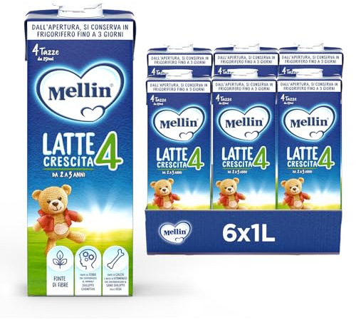 Mellin 4 - Latte di Crescita Liquido per Bambini dal 2° anno compiuto al 3° anno, Pronto all'uso - Formato Convenienza da 6 litri (6x1L)