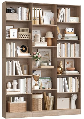 FirFurd Bookcase Oak Bookshelf 188cm Living Room Bookcases Free Standing 6-tier Tall Shelving Unit Display Shelf with 17 Compartments for Home Office 188x149x23.5cm