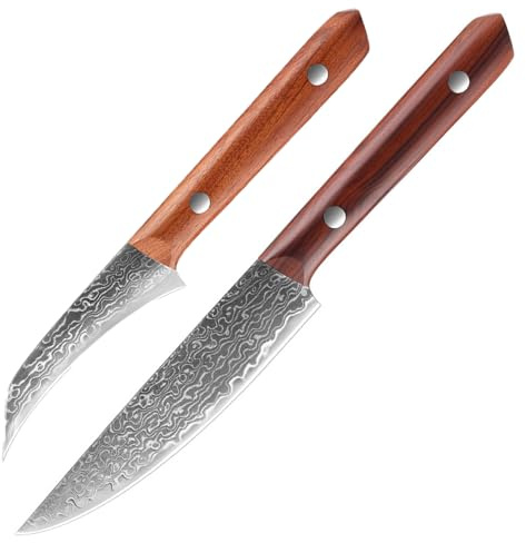 pobowlgarls 2PCS Paring Knives Set, Small Kitchen Fruit Knives 4.7 Inch Fruit Knife and 3.4 inch Bird Beak Peeling Knife, Premium Stainless Steel Wooden Handle Ideal for Gift