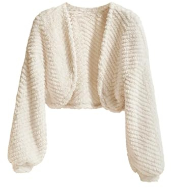 GORGLITTER Jacka för kvinnor, bekväm teddyjacka, långärmad kort teddykappa, öppen front, höstjackor, crop damjackor, höst, vinter, outfit, Vit, S