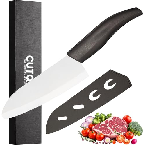 Cutqiz 5.5 Japanese Ceramic Knife with Cover - Light, Precise, Sharp Ceramic Kitchen Knife - Multipurpose Chef's Santoku Knives in Gift Box