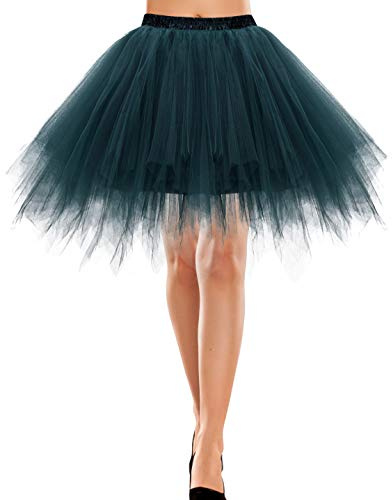 Bbonlinedress tutu tyllkjol underkjol kjol 50-talet vintage balett bubbla danskjol dansklänning balklänning kort retro, Mörkgrön, L